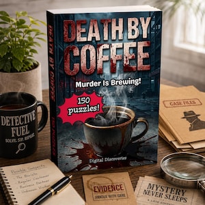 Death By Coffee | Murder Mystery Puzzle Book | 150 Detective Word Search Cases | Adult Brain Games | Crime & Logic Puzzle Gift