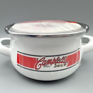 Set di 4 mini vasetti per zuppa Gibson Campbell's, in smalto su acciaio, risalenti al 1991.