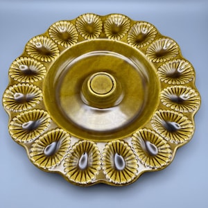 California Pottery Deviled Egg Platter | Mid Century Olive Green Ceramic Tray (E400)