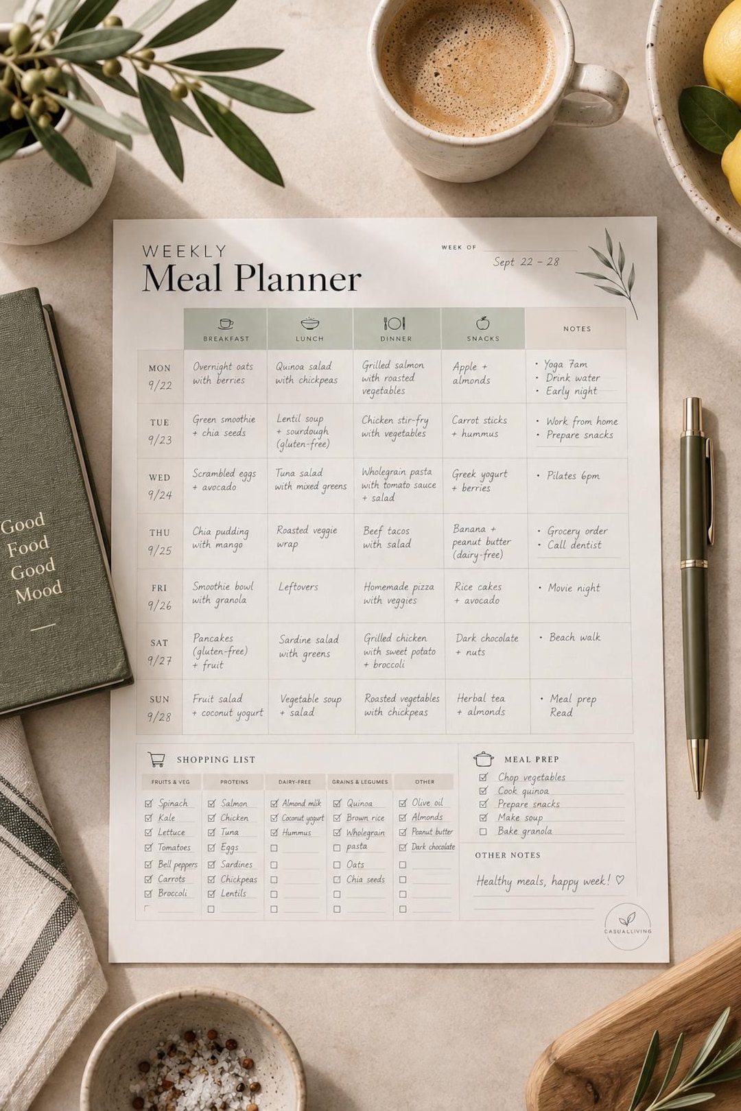 Weekly Meal Planner Printable PDF | Grocery List & Meal Prep | Digital ...