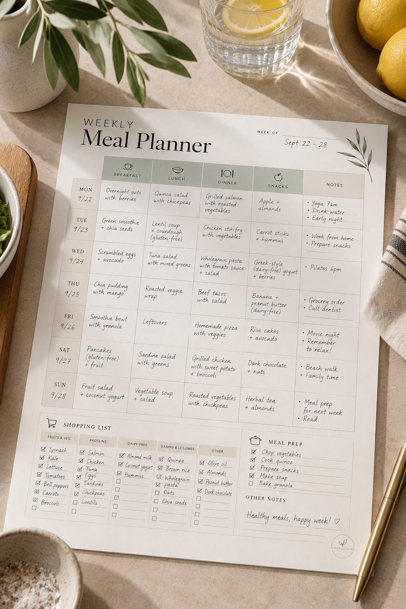 Weekly Meal Planner Printable PDF | Grocery List & Meal Prep | Digital ...