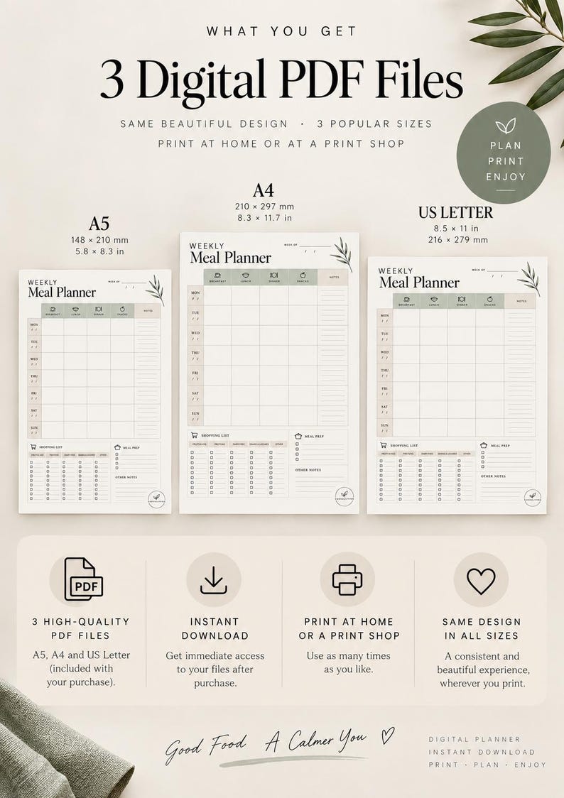 Weekly Meal Planner Printable PDF | Grocery List & Meal Prep | Digital ...