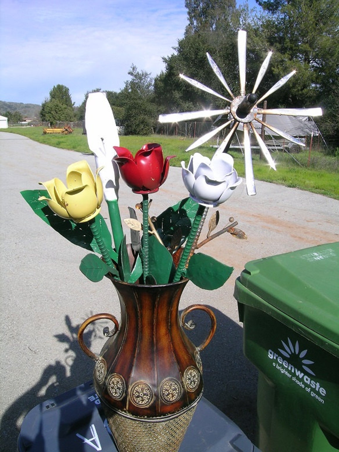 Metal Yard Art Flower Made From Spoons Recycled Etsy