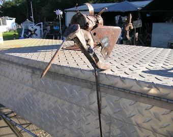 Railroad spike humming bird with rod for sticking in pot or garden