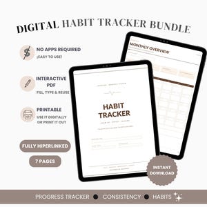 Habit Tracker, Digital Undated Monthly Habit Grid and Goal Journal, Instant Download, 3 Sizes