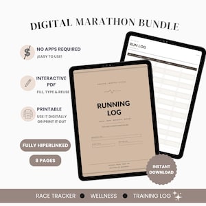 Diario di corsa, tracker digitale senza data per allenamenti e gare per corridori, pianificatore del benessere, PDF digitale