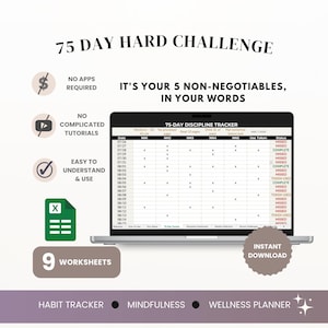 75 Sfide Difficili Tracker Excel | Tracker della Disciplina Excel | Sistema di Abitudini Non Negoziabili | Metodo del Token di Reset | Download Digitale