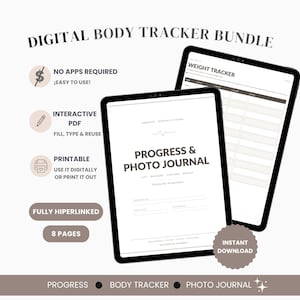 Gym Progress and Photo Journal, Digital Undated Measurement Tracker, Fitness, Health Progress, Instant Download