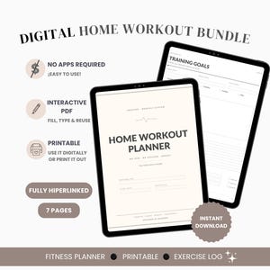 Home Workout Planner, Digital Undated No-Equipment Training Log, 3 Sizes, Fitness Planner, Printable & Fillable, Instant Download