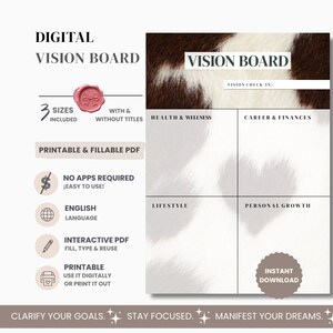 Animal Print Vision Board, Fill, Print,  Digital Planner, PDF, Instant Download, (A4, A5, Letter, Size), Goals