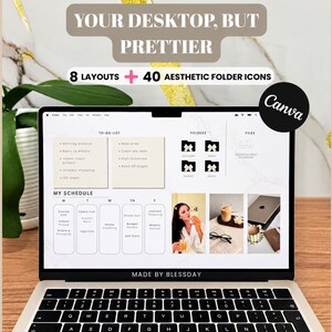 Aesthetic Desktop Wallpaper | Macbook Organizer + Folder Icons
