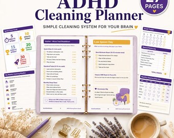 ADHD Cleaning Planner Bundle Printable | Cleaning Schedule Checklist | ADHD Friendly Home Organization | Editable Canva PDF