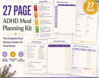 ADHS-Ernährungsplaner zum Ausdrucken | Bearbeitbares Ernährungsplanungsset für Canva | Ernährungssystem zur Förderung exekutiver Funktionen, Entscheidungsermüdung | PDF-Download