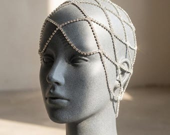 Ästhetisches Luxus-Haarkettenhemd aus Strassnetz, elegantes Kristall-Haarband als Geschenk für Sie, Braut-Haarschmuck für Hochzeiten und Halloween