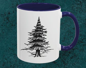 Wanderer Camper Becher, Kiefer Baum Illustration, Outdoor Abenteuer Kaffeetasse