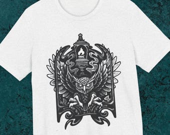 Jugendstil Eulen T-Shirt | Tattoo Style Ink Zeichnung Grafik Tee