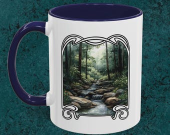 Aquarell Cabochon Landschaft Becher | Wald Bäume Bergsee Kaffee Tasse