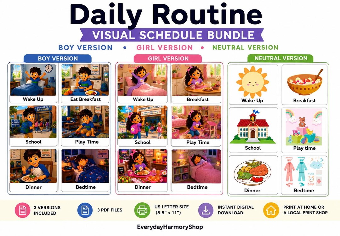 Daily Routine Visual Schedule Bundle | Autism Visual Schedule Cards ...