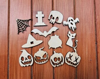 1" Mini HALLOWEEN PLAIN Wood Cut-Outs Halloween Miniatures Plain/Unpainted Wood