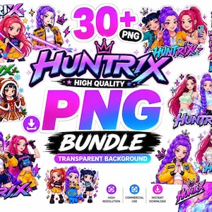 Pacchetto PNG di Kpop Huntrix, 30 disegni di cacciatori di demoni con sfondi trasparenti