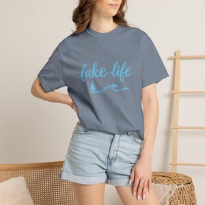 Lake Life T-shirt | Script Wave and Pine Graphic