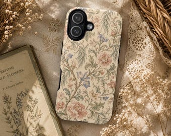 Funda para teléfono con diseño botánico vintage, funda floral estilo cottagecore para iPhone, funda para teléfono inspirada en William Morris, estética neutra para Samsung Galaxy Pixel