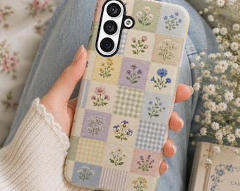 Funda para teléfono con diseño floral en tonos pastel, estilo patchwork cottagecore, funda vintage con estampado de jardín floral para iPhone Galaxy Pixel