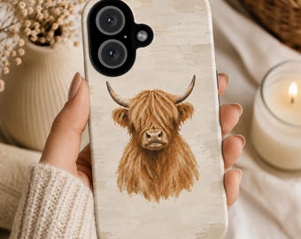 Funda para teléfono con diseño de vaca de las Tierras Altas, funda rústica para iPhone estilo granja, funda neutra para teléfono con diseño de vaca del oeste, funda campestre estilo cottagecore para Samsung Galaxy Pixel