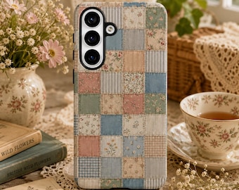 Funda para teléfono Cottagecore Patchwork, funda para iPhone Vintage Floral Quilt, funda para teléfono estética Shabby Chic, Samsung Galaxy Pixel