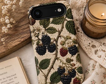 Faux Embroidered Blackberry Phone Case, Botanical Vine iPhone Case, Cottagecore Nature Aesthetic Floral Case, Blackberry Branch Gift for Her