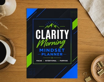 Planificador de mentalidad matutina para la claridad, imprimible para una vida diaria intencional, establecimiento de objetivos enfocados, registro de bienestar mental, propósito de vida