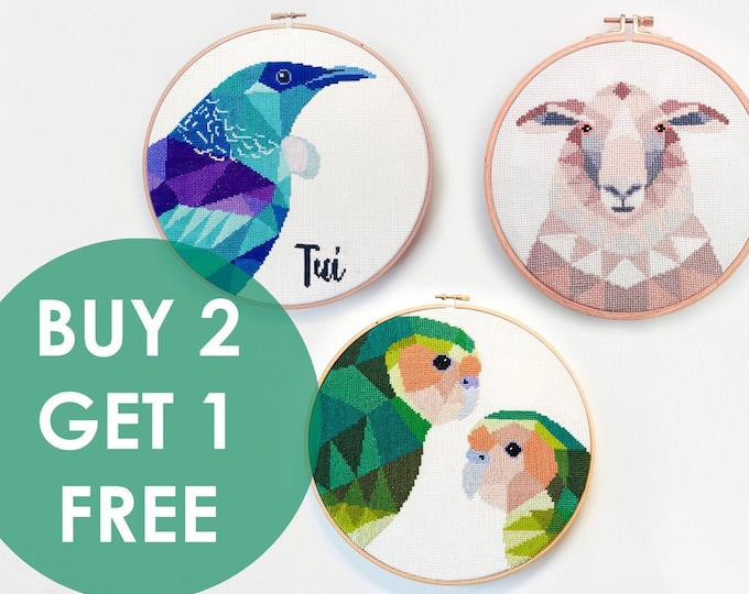 Geometric Cross Stitch Patterns PDF Set – New Zealand Designs, Modern Embroidery Charts