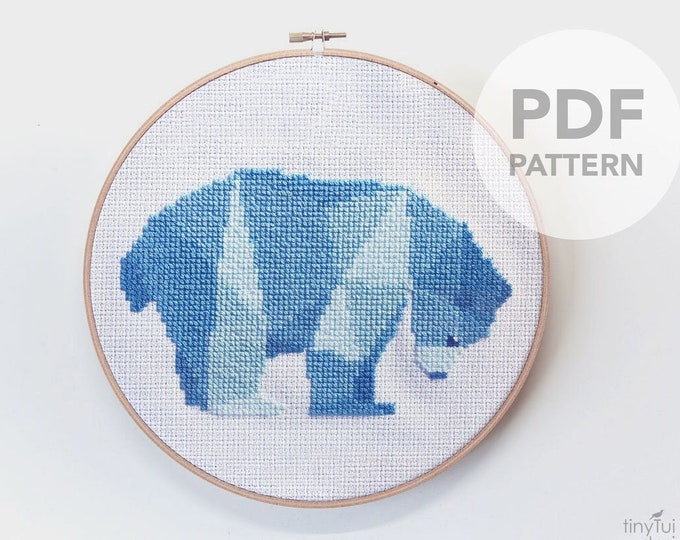 Polar bear cross stitch, Cross stitch pattern, Cross stitch PDF, Baby cross stitch, Baby shower gift, Nursery cross stitch, Cute polar bear