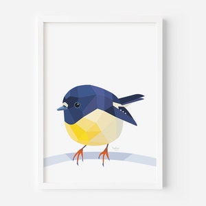 Impression mésange | Impression néo-zélandaise | Miromiro | Art d'oiseau | Art néo-zélandais | Oiseaux indigènes de Nouvelle-Zélande | Cartes Oiseaux | Art animalier | Oiseau mignon