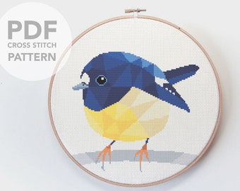 Tomtit cross stitch pattern, New Zealand cross stitch pdf, Instant cross stitch pattern, Bird cross stitch, Geometric cross stitch, Cute art