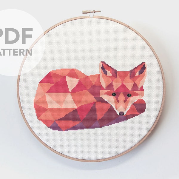 Cross stitch pattern, Fox cross stitch, Cross stitch pdf, Fox cross stitch pattern, First cross stitch, Woodland animals, Fox embroidery art