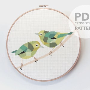 Silvereye Cross Stitch Pattern: Geometric New Zealand Birds (PDF Pattern)