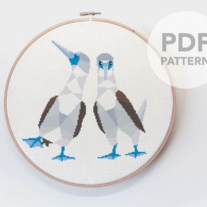 Blue-footed booby, Blue footed booby cross stitch, Cross stitch pattern, Funny cross stitch, Modern cross stitch, Romantic cross stitch art