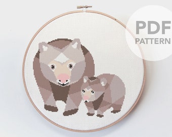 Wombat cross stitch, Cross stitch pattern, Australia cross stitch, Cross stitch PDF, Australia wildlife, Cross stitch easy, Cute embroidery