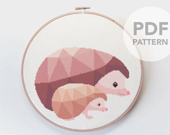 Hedgehog and Baby Cross Stitch Pattern: Geometric Woodland Animals (PDF Pattern)