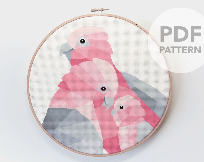 Galah cross stitch, Galah embroidery, Galah wall art, Cross stitch chart, Beginners cross stitch, Nursery galah, Cute cross stitch, Parrot