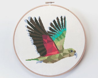 Kea cross stitch, Cross stitch pattern, New Zealand cross stitch, Cross stitch PDF, Kiwi art, Modern cross stitch, Kiwiana art, Kea gift