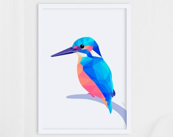 Kingfisher print, Kingfisher illustration, Kingfisher art, Geometric kingfisher, Bird wall art, Scandinavian style, Minimal art, Bird art