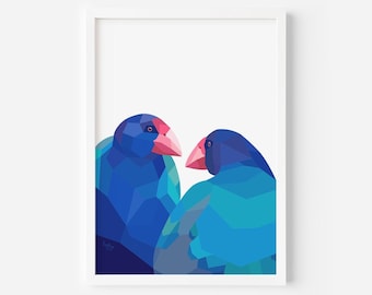 Takahe Print - Takahe Pair - Zealandia Art - New Zealand Birds - New Zealand Artist - Kiwi Art - New Zealand Gift - New Zealand Wildlife Art