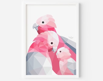 Galah Print | Galah Illustration | Galah Art | Bird Family | Animal Family Art | NurseryArt | Australian Birds | Pink Decor | Parrot Art