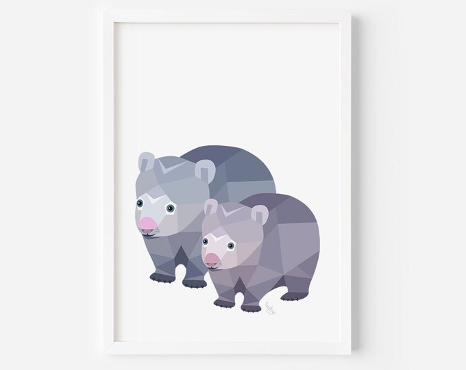 Wombat Print | Nursery Art | Wombat Baby | Australian Animals | Wombat Family | Wombat Art | Animal Family | Australian Wildlife Art