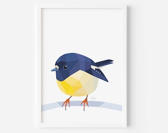 Tomtit Print | New Zealand Print | Miromiro | Bird Art | New Zealand Art | New Zealand Native Birds | Bird Cards | Wildlife Art | Cute Bird