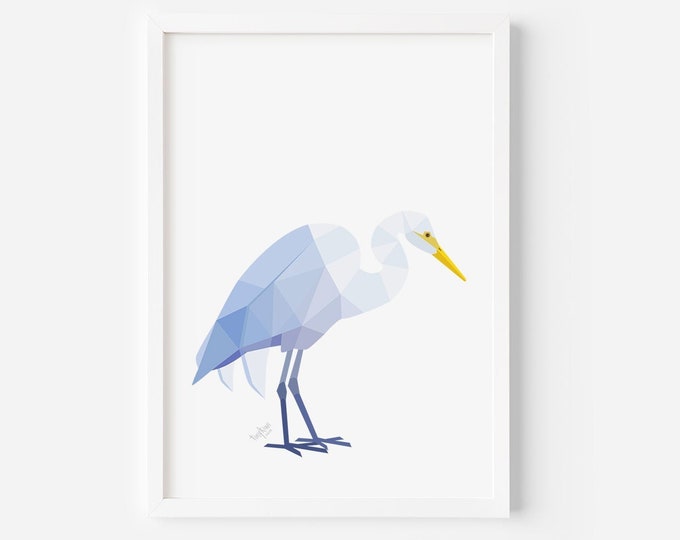 White Heron Print - New Zealand Print - New Zealand Heron - Kotuku Art - Kiwi Art - Kiwiana Art - Native New Zealand Birds - Rare Bird Art