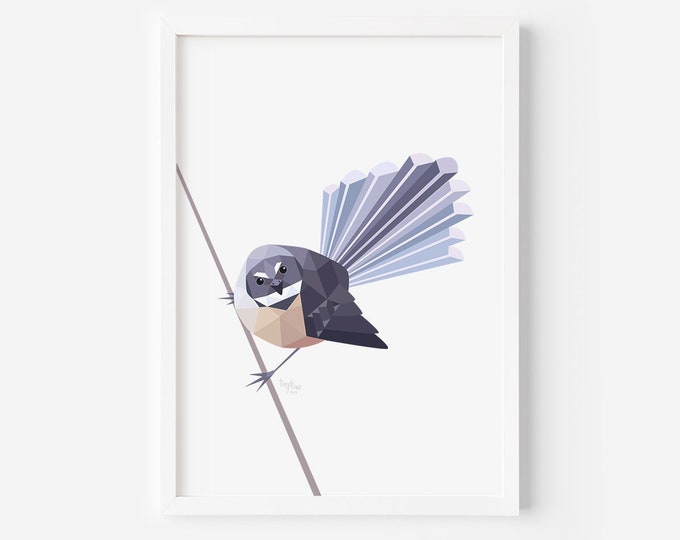 Fantail print - Fantail Illustration - Fantail Painting - Piwakawaka - New Zealand Cards - New Zealand Art - New Zealand Home Art Kiwiana