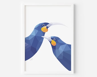 Huia Print | Huia Art | Huia Painting | Extinct New Zealand Birds | Tiny house Art | Kiwi Art | Minimal Wildlife Art | Minimalist Art